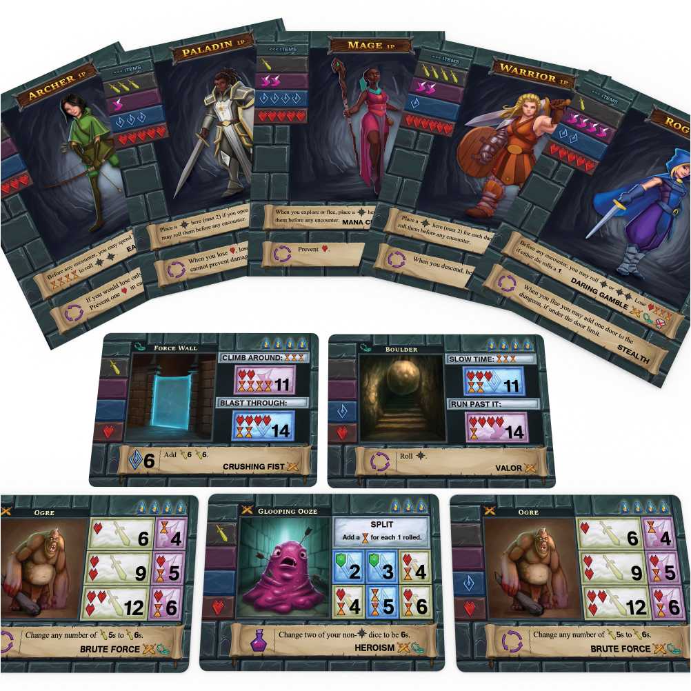 One Deck Dungeon Heroes and Monster Cards