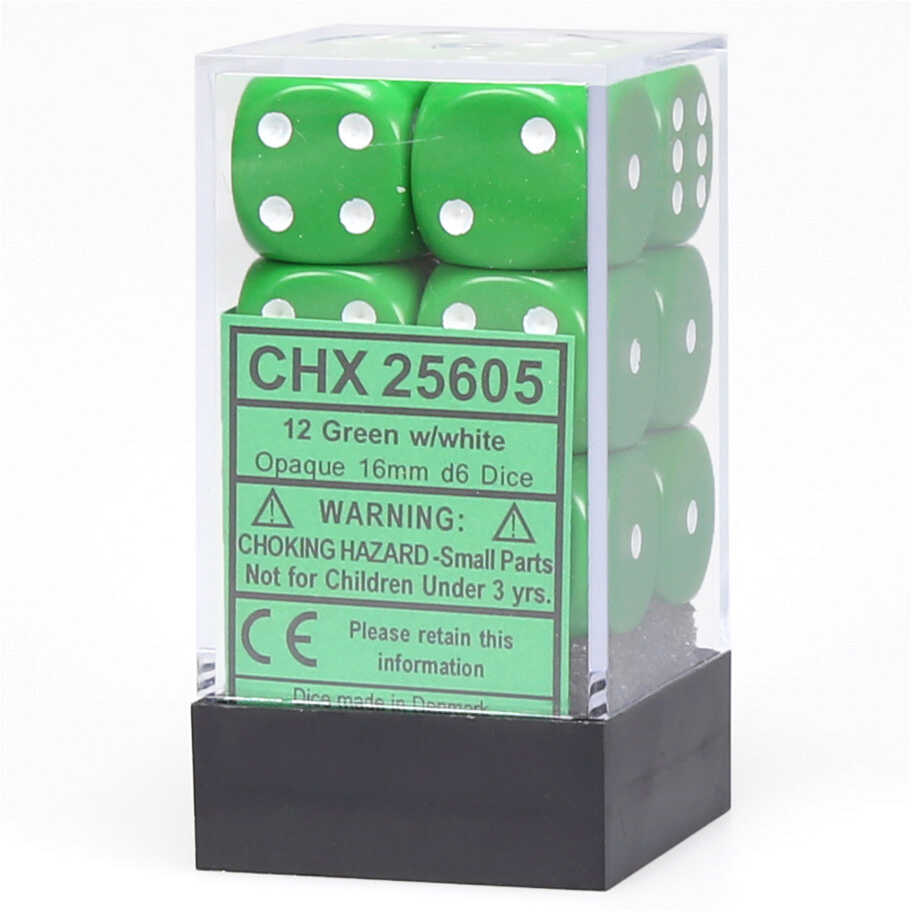 Chessex 16mm 12d6 Opaque: Green/White